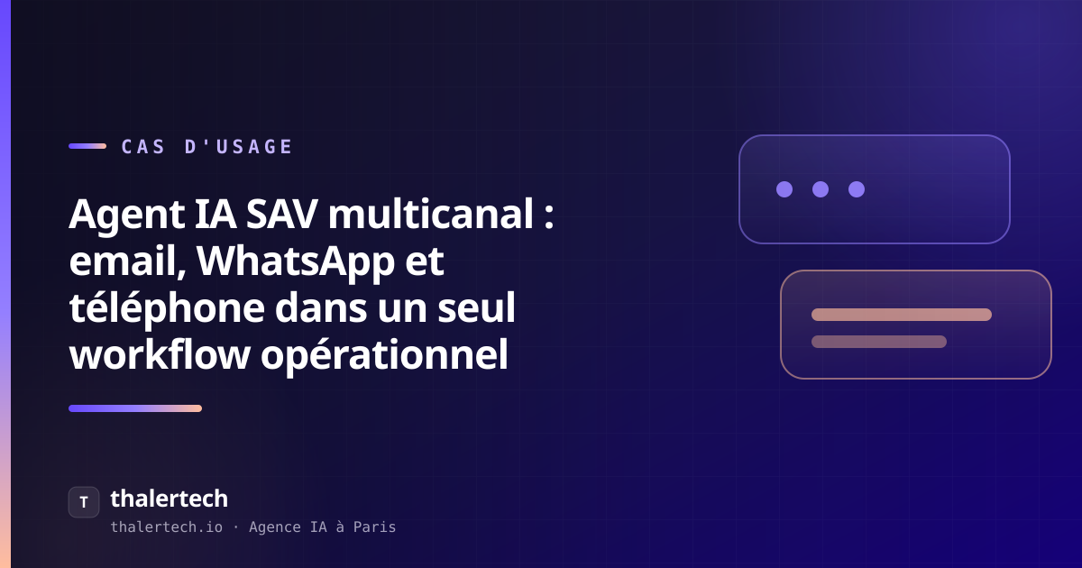 Agent IA SAV multicanal : email, WhatsApp et téléphone dans un seul workflow opérationnel
